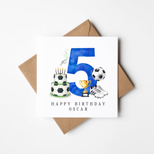 5th Birthday Card personalised football footy themed boys bday card number 5 with Envelope