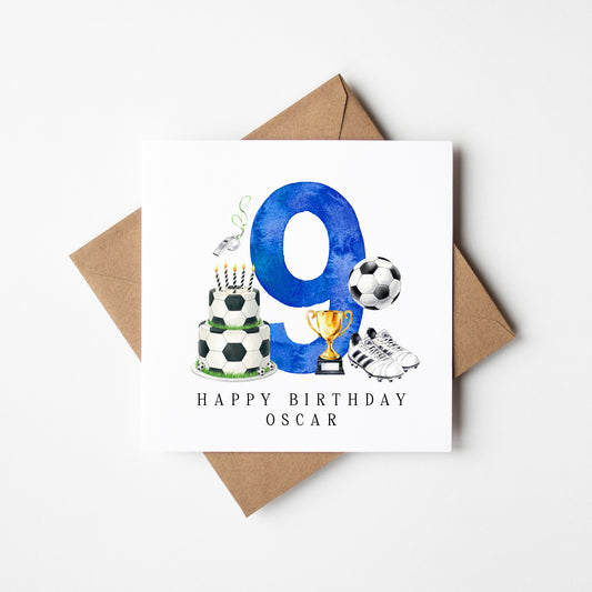 9th Birthday Card personalised football footy themed boys bday card number 9 with Envelope