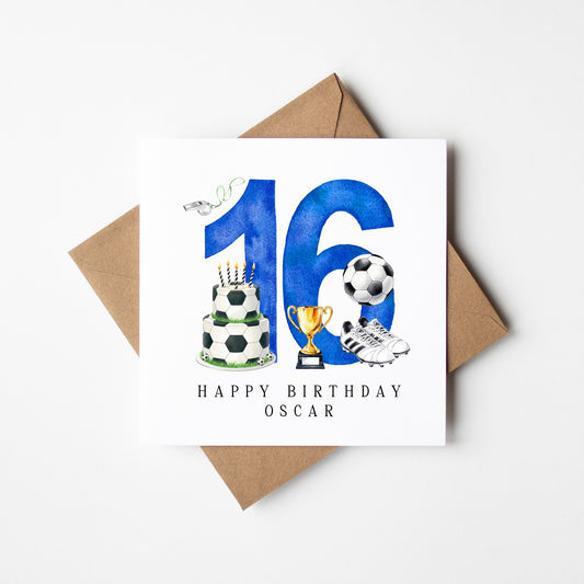 16th Birthday Card personalised football footy themed boys bday card number 16 with Envelope