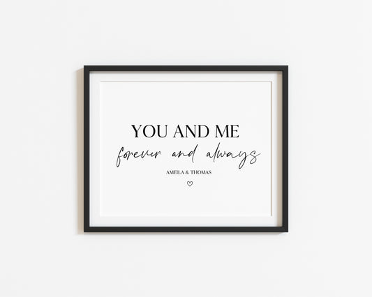 Couples print, you and me forever couples cute landscape unframed wall art poster print