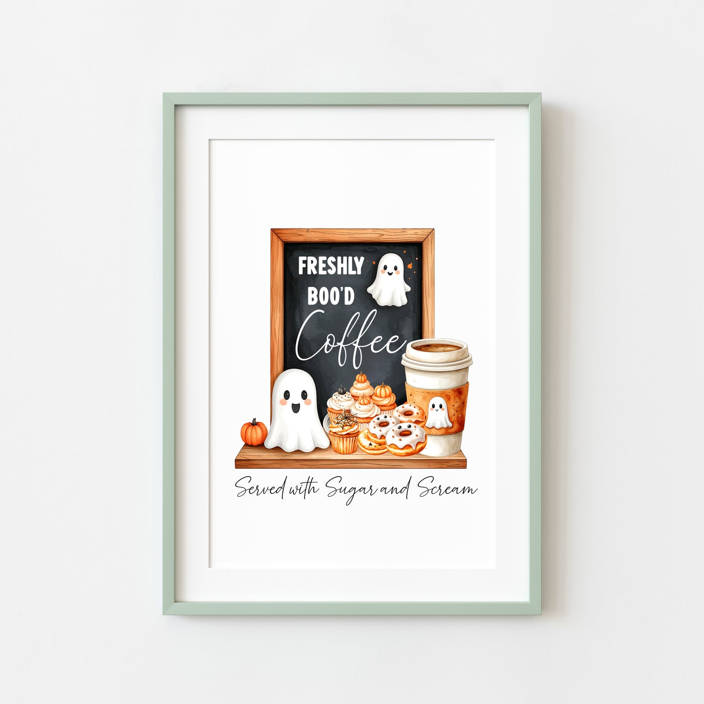 Spooky Ghost Coffee menu Halloween 'Boo'd Coffee' unframed wall art poster print