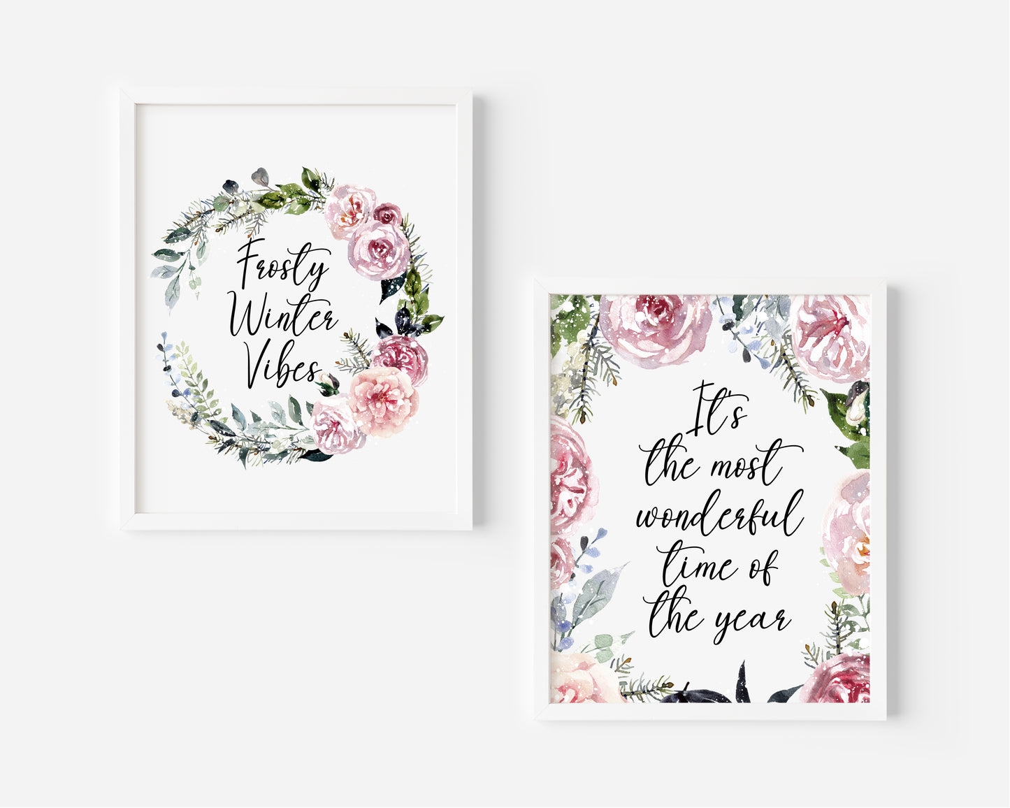 Set of 2, Frosty winter Vibes & It's the most wonderful time of the year seasonal unframed wall art poster prints