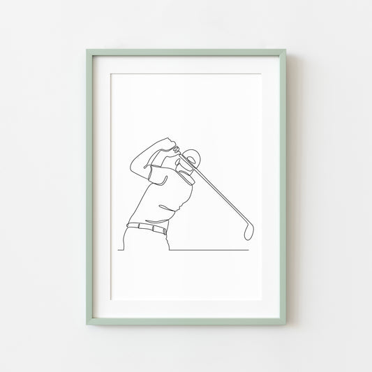 Golf line drawing illustration golfing mens unframed wall art poster print