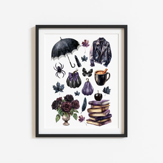 Black & Purple Halloween Mood board black gothic Spooky unframed wall art poster print