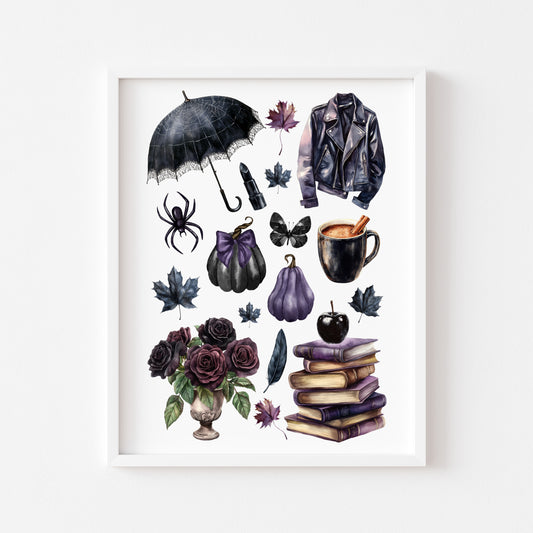 Black & Purple Halloween Mood board black gothic Spooky unframed wall art poster print