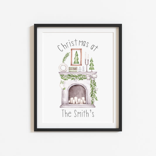 Personalised Christmas at no. (your house name or number) Fireplace xmas seasonal unframed wall art poster print
