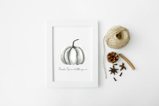 Pumpkin spice and all things nice grey watercolour seasonal unframed wall art poster print