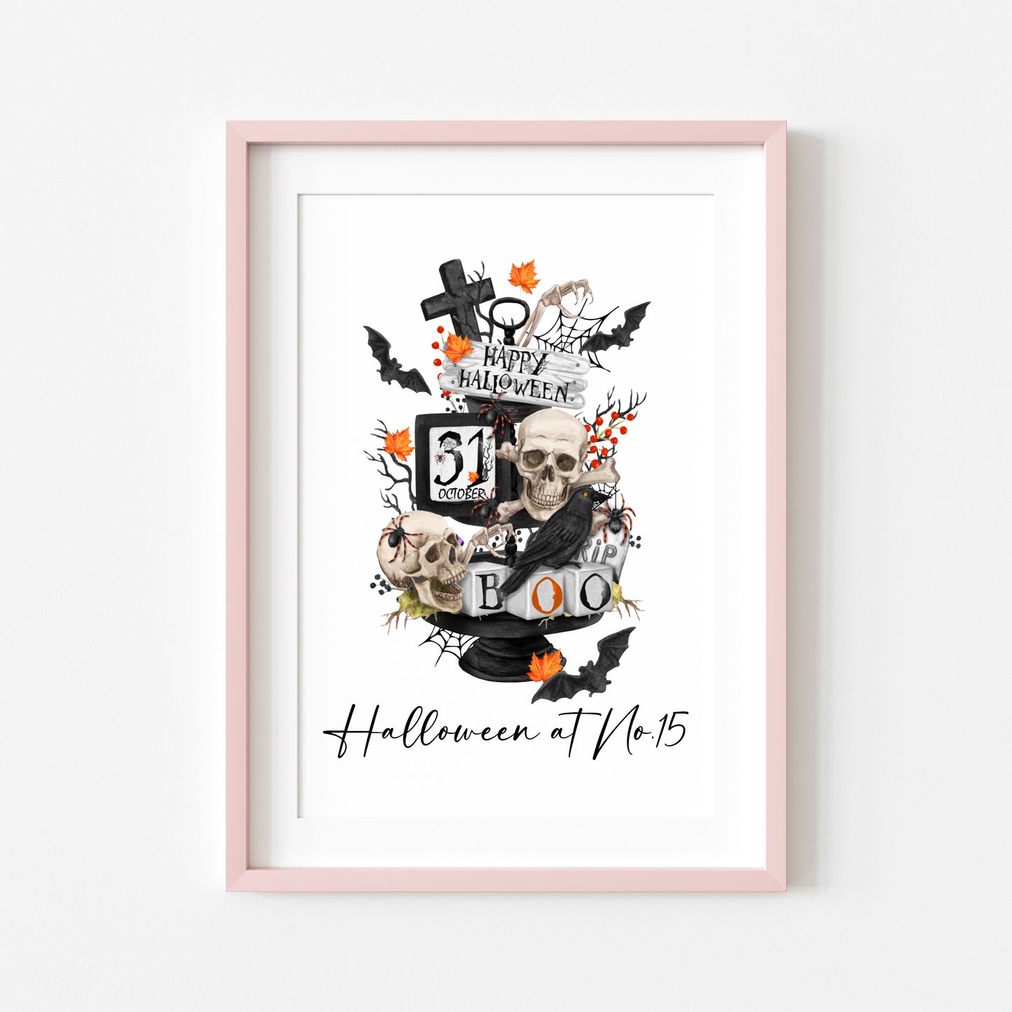 Halloween at no.15 personalised house number halloween spooky halloween unframed print, halloween home decor, halloween tray, halloween art