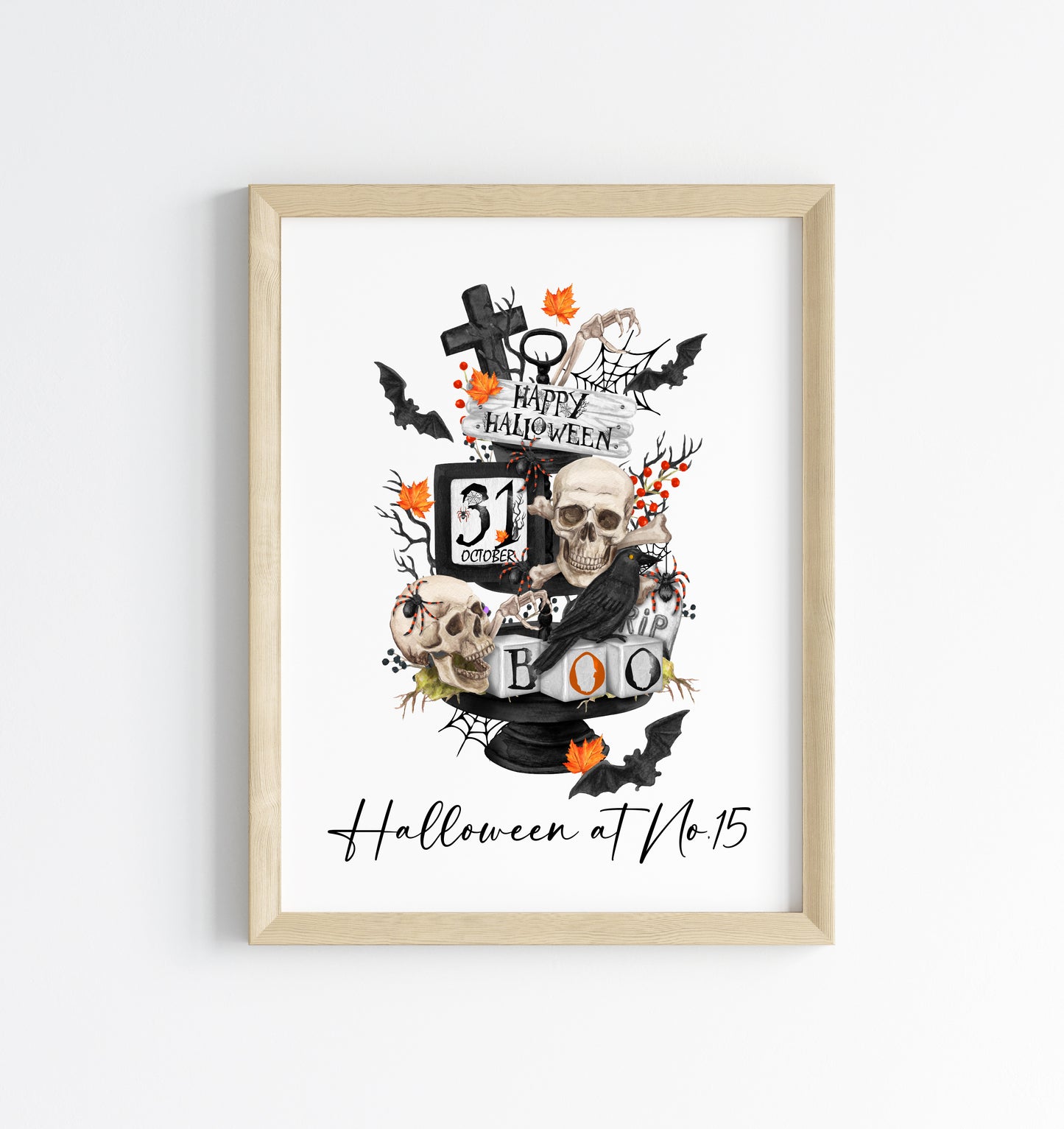 Halloween at no.15 personalised house number halloween spooky halloween unframed print, halloween home decor, halloween tray, halloween art