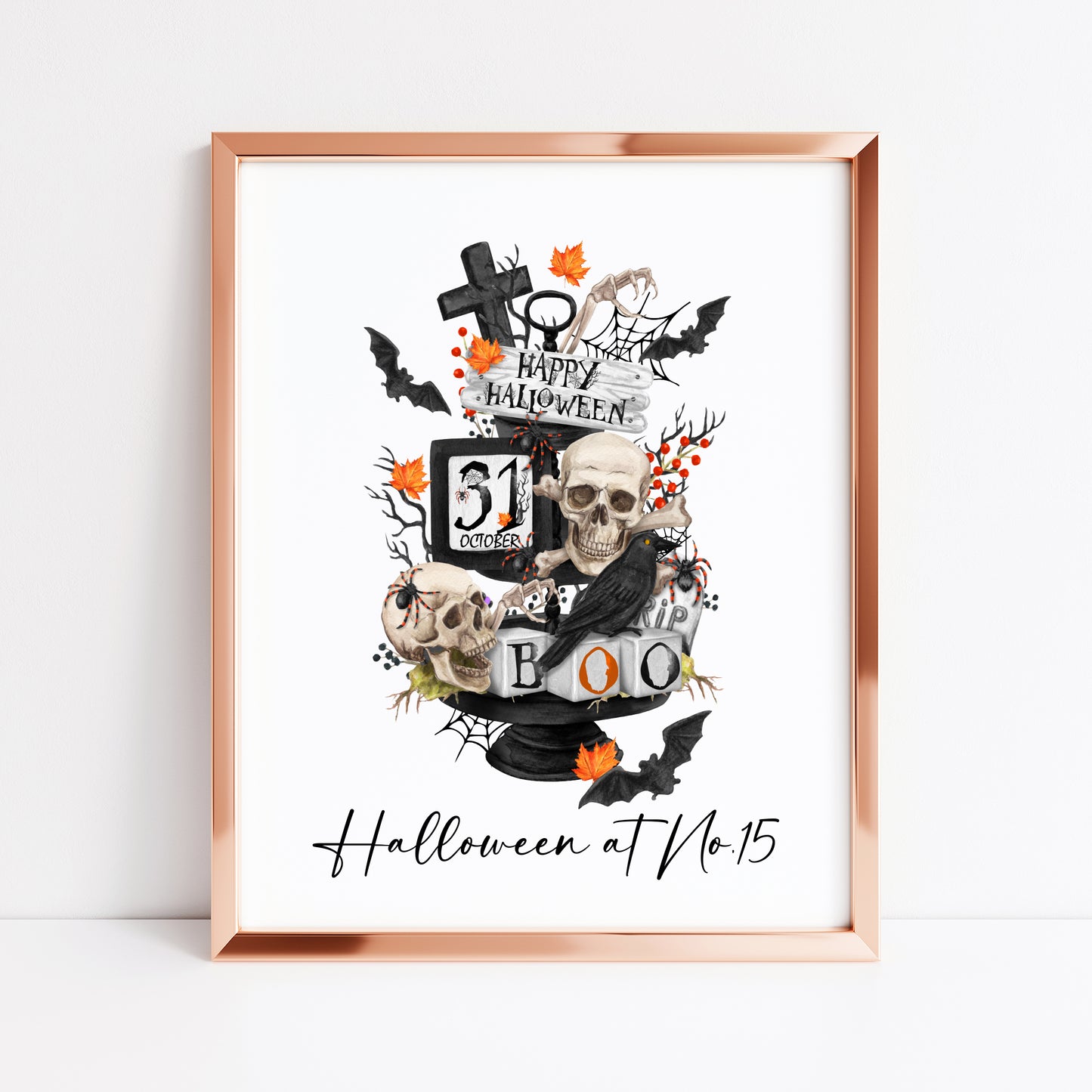Halloween at no.15 personalised house number halloween spooky halloween unframed print, halloween home decor, halloween tray, halloween art