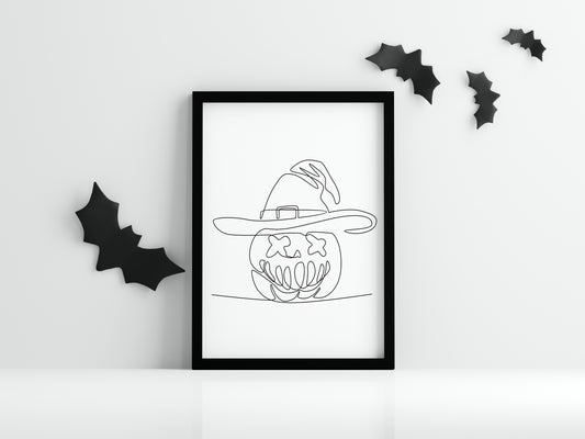 Line drawing Halloween Pumpkin Jack Print Spooky unframed wall art poster print