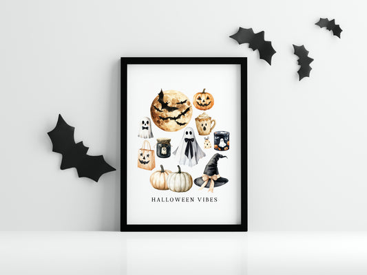 Halloween print, Halloween vibes ghosts pumpkins treats seasonal unframed wall art poster