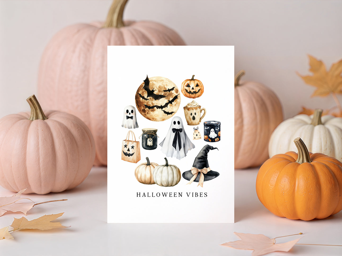 Halloween print, Halloween vibes ghosts pumpkins treats seasonal unframed wall art poster