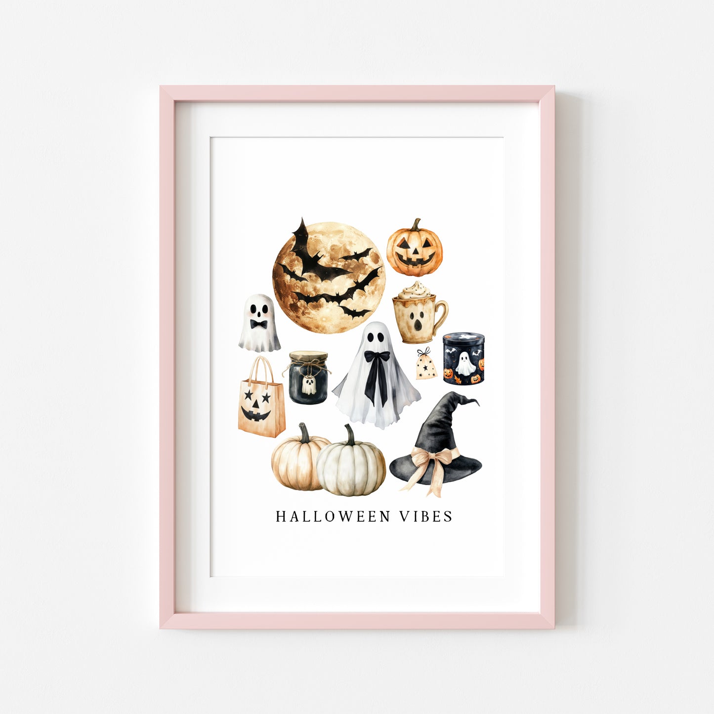 Halloween print, Halloween vibes ghosts pumpkins treats seasonal unframed wall art poster