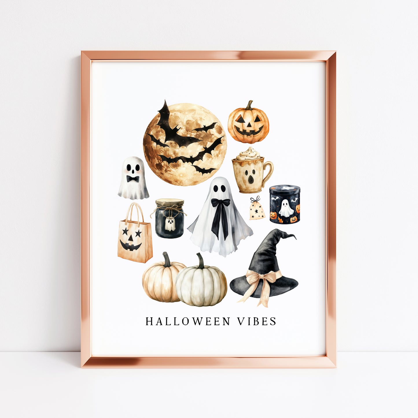 Halloween print, Halloween vibes ghosts pumpkins treats seasonal unframed wall art poster