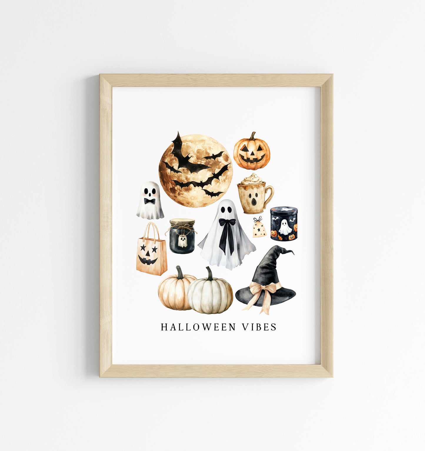 Halloween print, Halloween vibes ghosts pumpkins treats seasonal unframed wall art poster