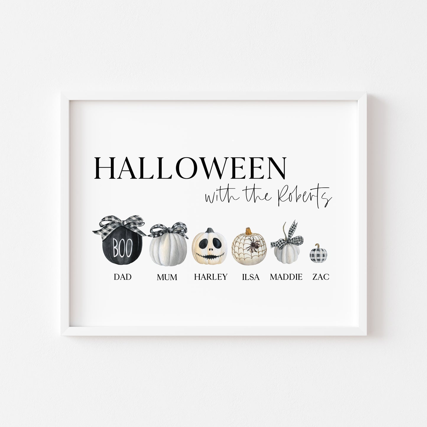 Halloween print, Family Pumpkin personalised print, choose your own, spooky halloween autumn personalised unframed wall art poster print