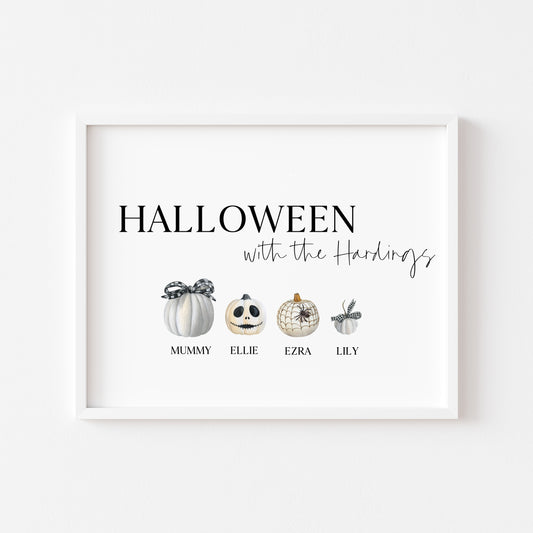 Halloween print, Family Pumpkin personalised print, choose your own, spooky halloween autumn personalised unframed wall art poster print