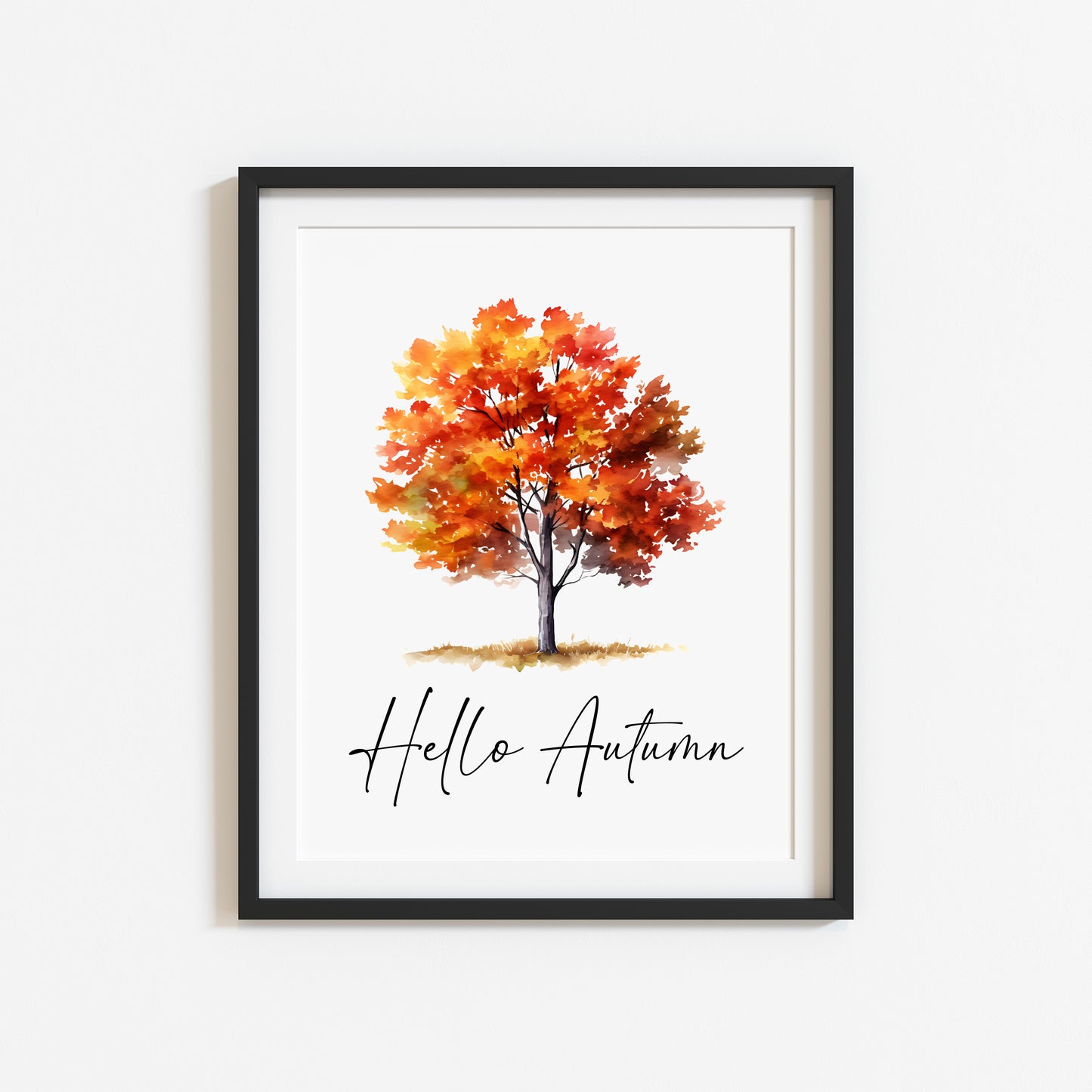 Hello Autumn orange red autumn tree watercolour seasonal home unframed wall art poster print