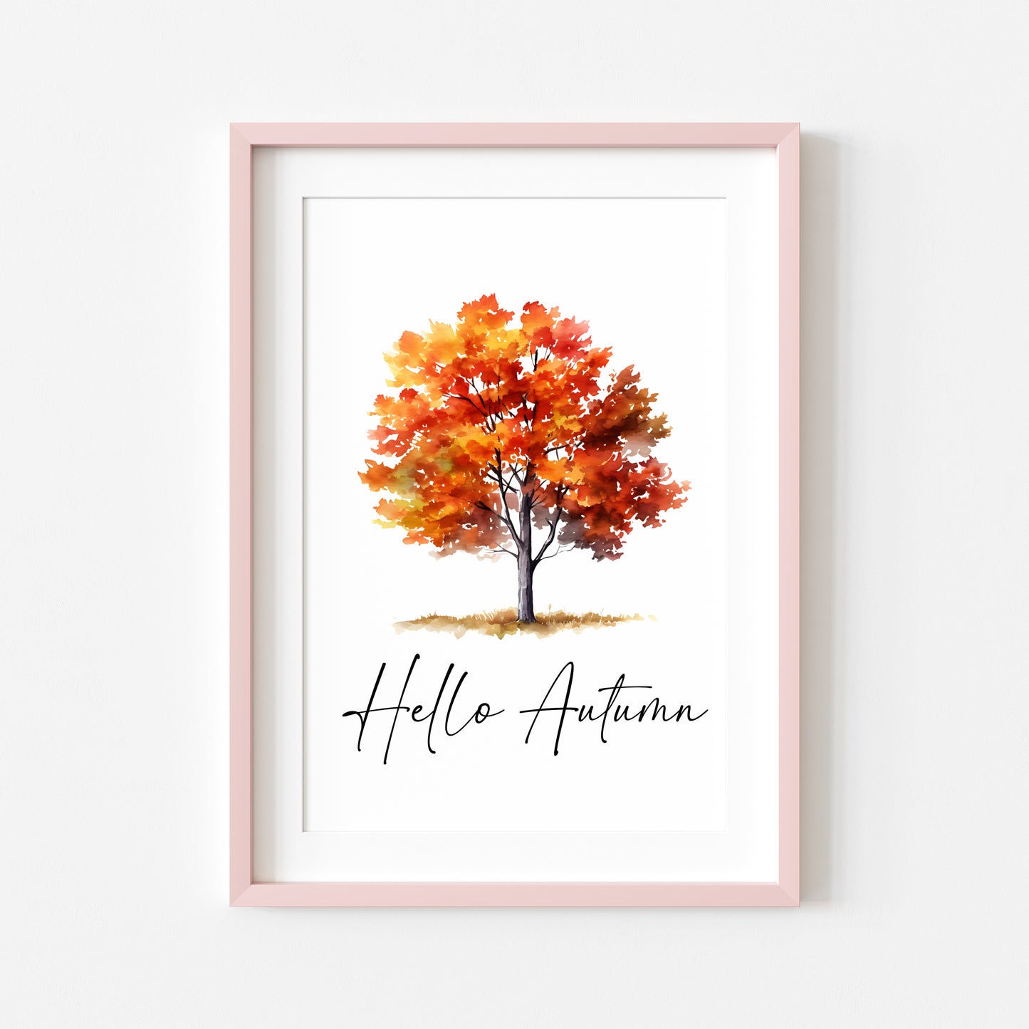 Hello Autumn orange red autumn tree watercolour seasonal home unframed wall art poster print