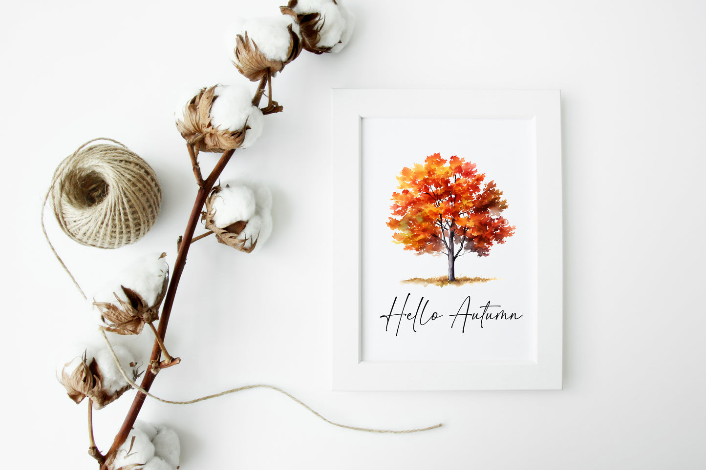 Hello Autumn orange red autumn tree watercolour seasonal home unframed wall art poster print