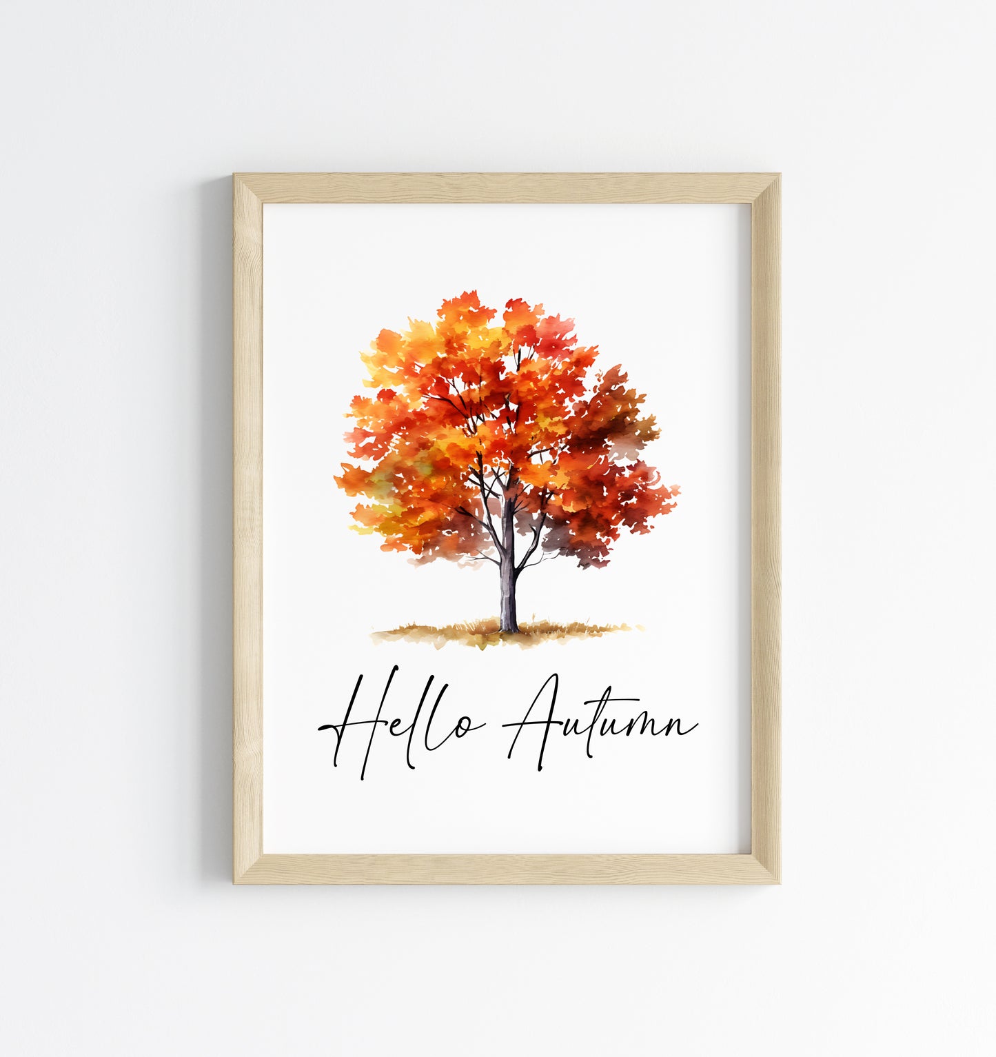 Hello Autumn orange red autumn tree watercolour seasonal home unframed wall art poster print