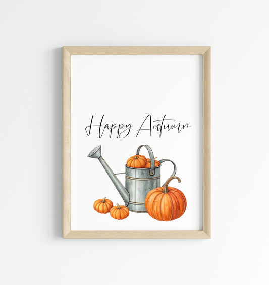 Autumn print, Happy Autumn Orange Pumpkins watercolour unframed wall art poster
