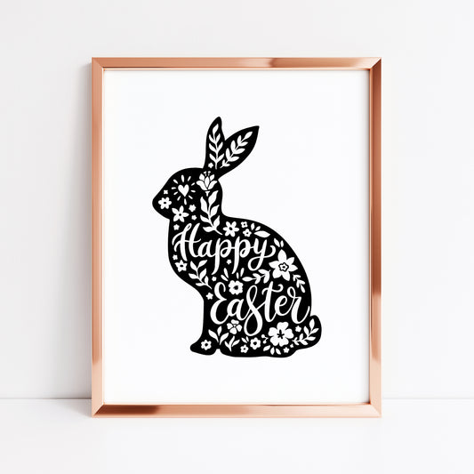 Easter print, Happy Easter bunny rabbit spring bunny black simplistic spring seasonal unframed print spring decor easter art, easter decor