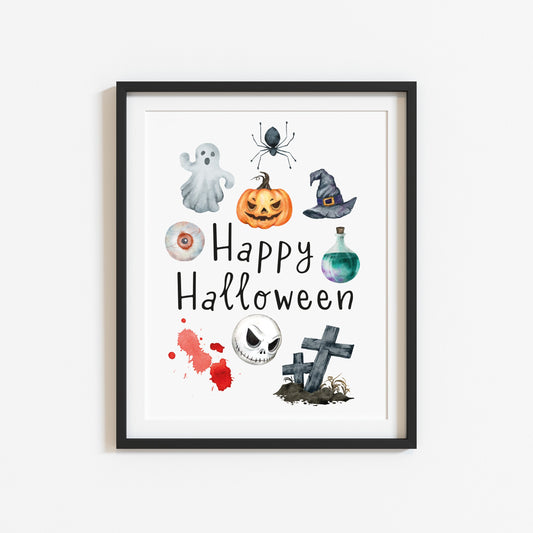 Happy Halloween watercolour collage spooky seasonal unframed wall art poster print
