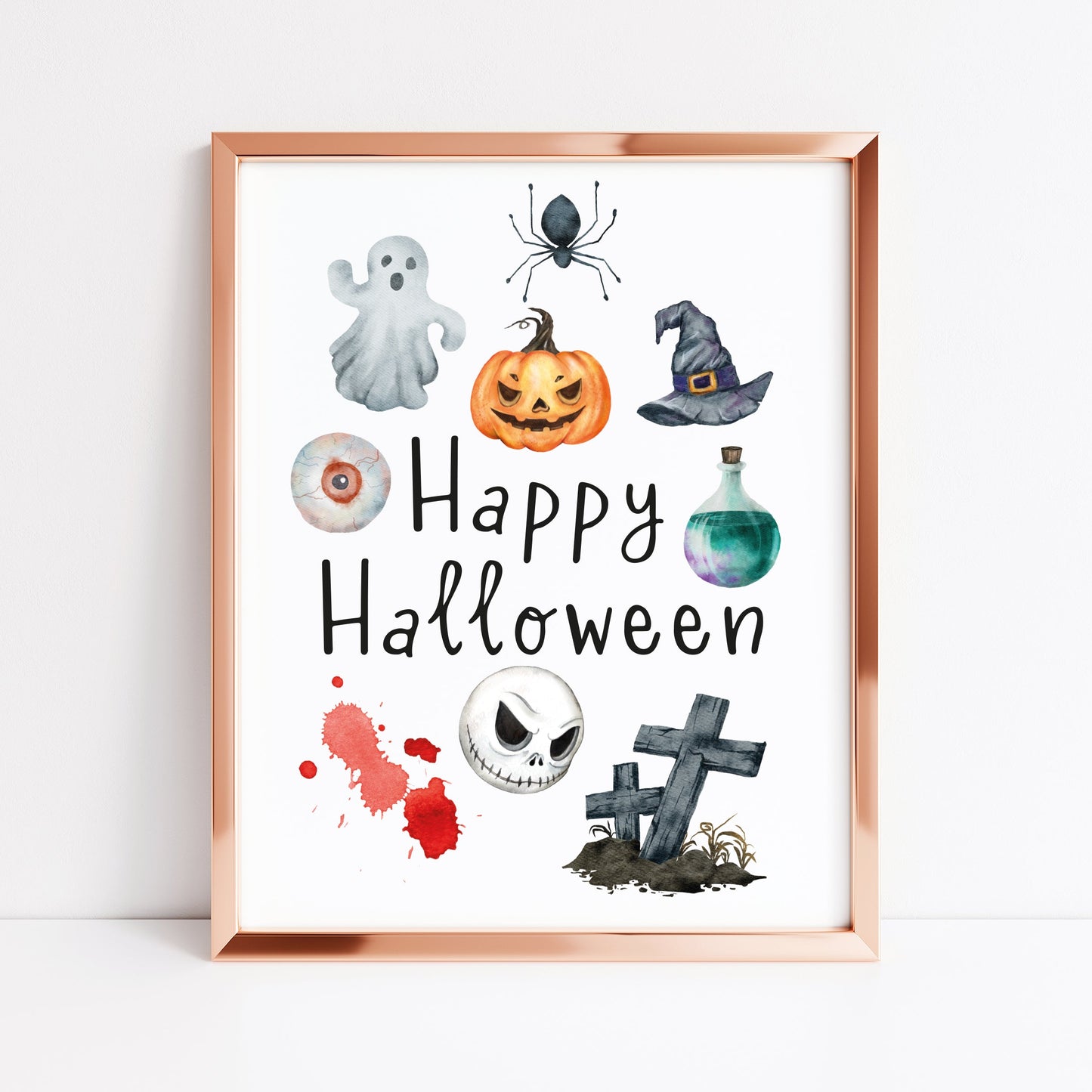 Happy Halloween watercolour collage spooky seasonal unframed wall art poster print