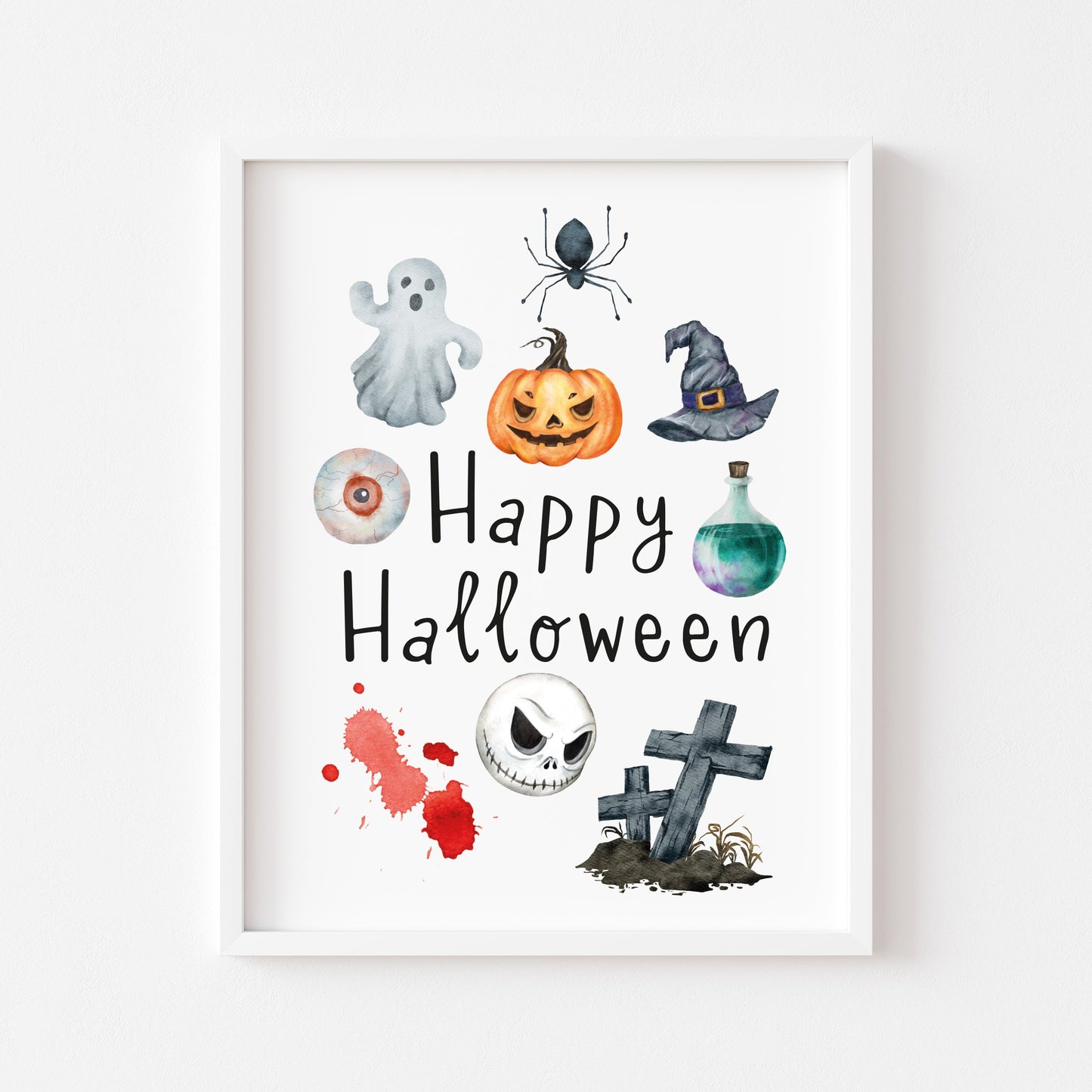 Happy Halloween watercolour collage spooky seasonal unframed wall art poster print