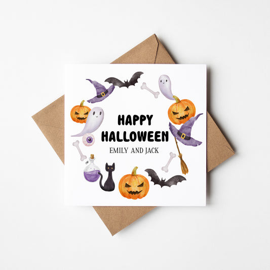 Personalised Halloween card, Happy Halloween kids children's grandchildren happy halloween wreath seasonal fun halloween card with envelope