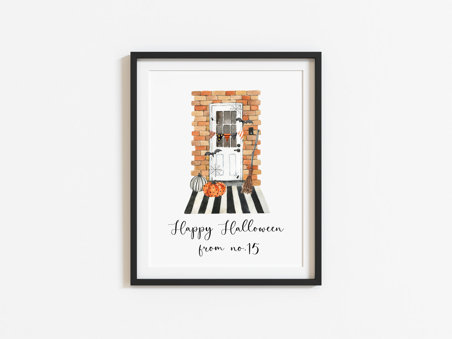 Happy Halloween from no. (your house number) front door watercolour seasonal unframed wall art poster print