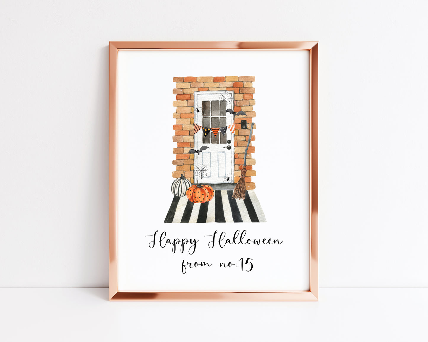 Happy Halloween from no. (your house number) front door watercolour seasonal unframed wall art poster print