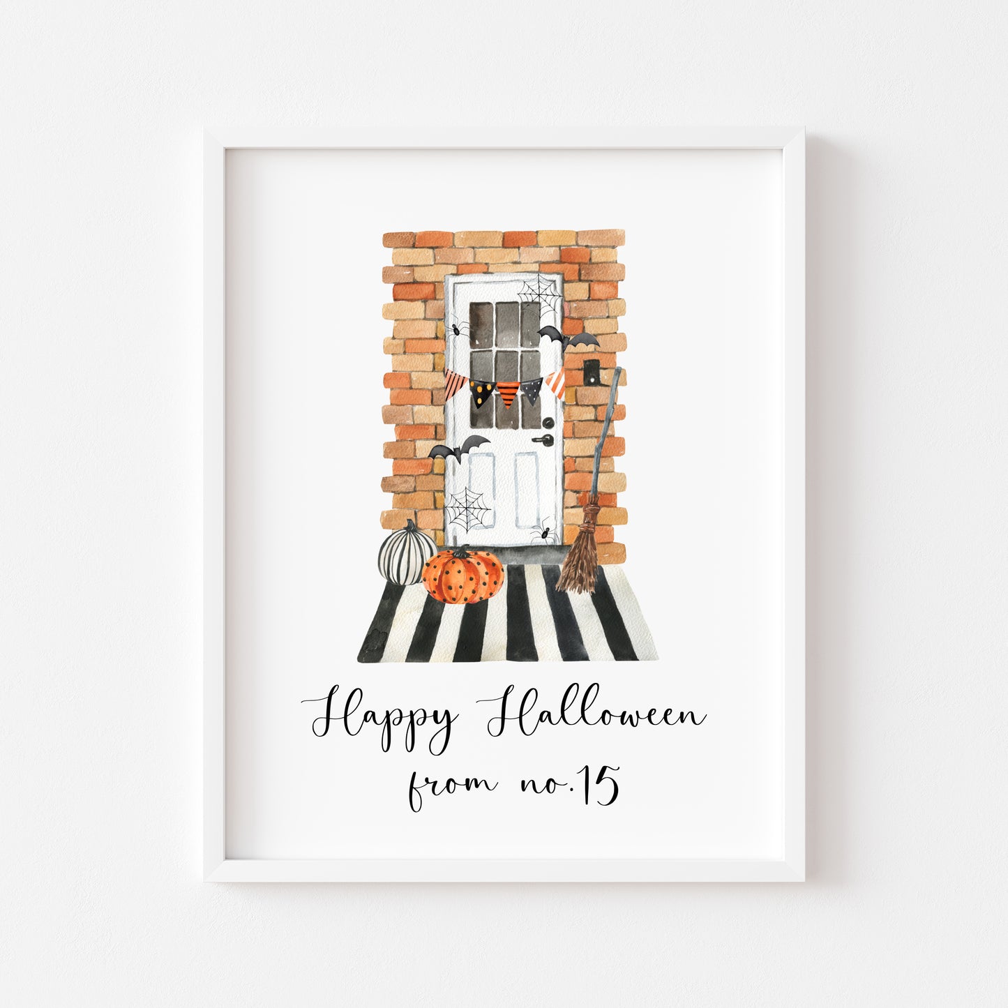 Happy Halloween from no. (your house number) front door watercolour seasonal unframed wall art poster print