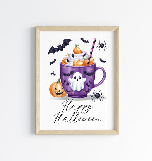 Happy halloween drink spider pumpkins bats spooky halloween seasonal home hallway sign unframed print