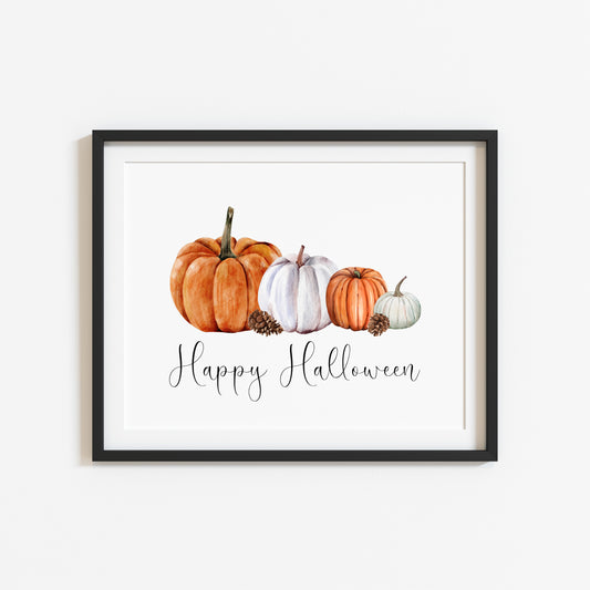 Happy halloween orange white pumpkin arrangements seasonal landscape unframed wall art poster print