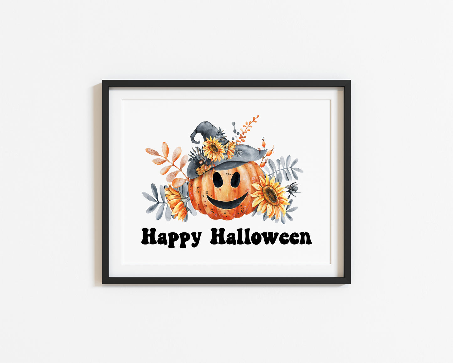 Happy halloween orange & black pumpkins fun seasonal landscape unframed wall art poster print