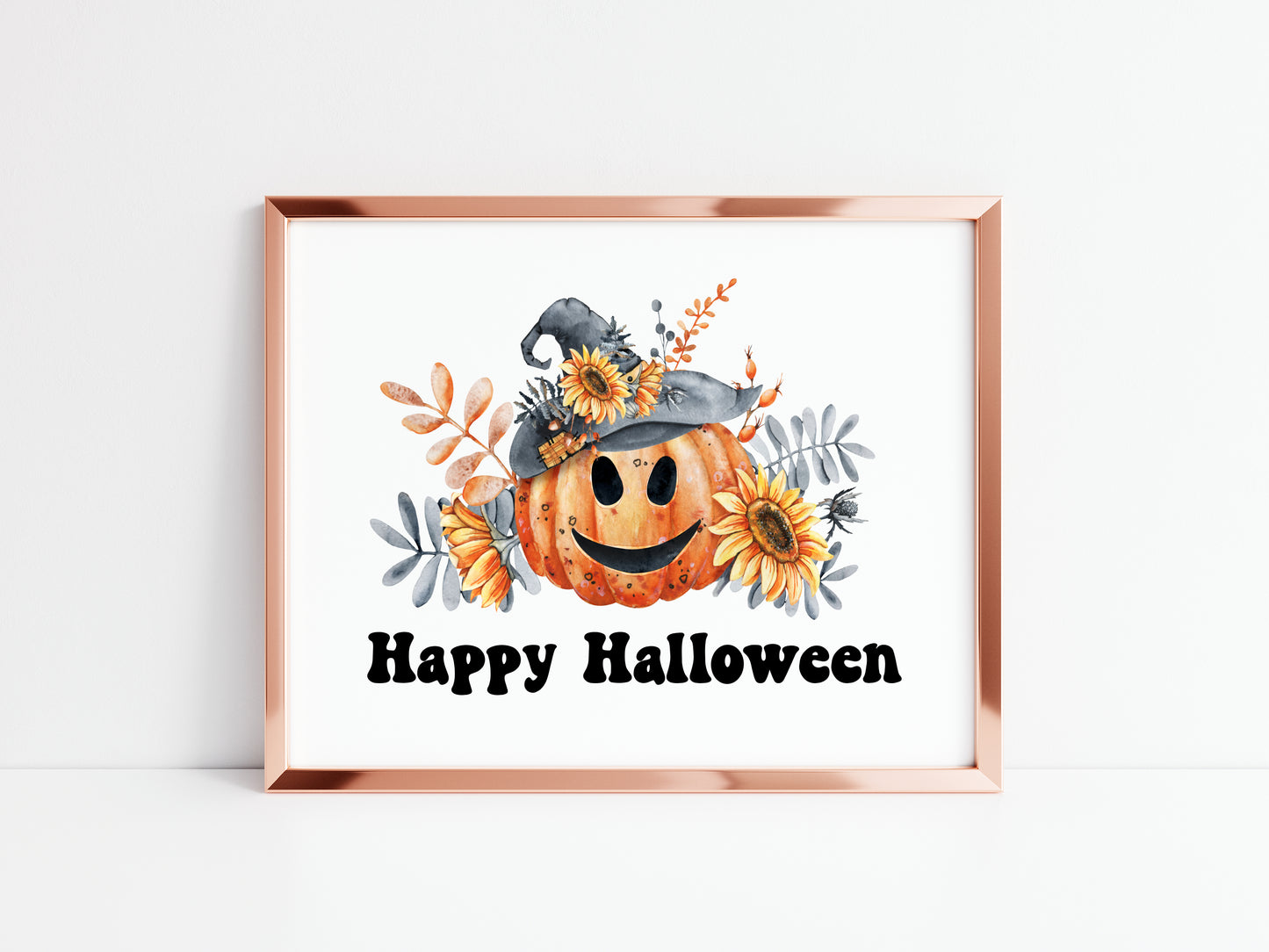 Happy halloween orange & black pumpkins fun seasonal landscape unframed wall art poster print