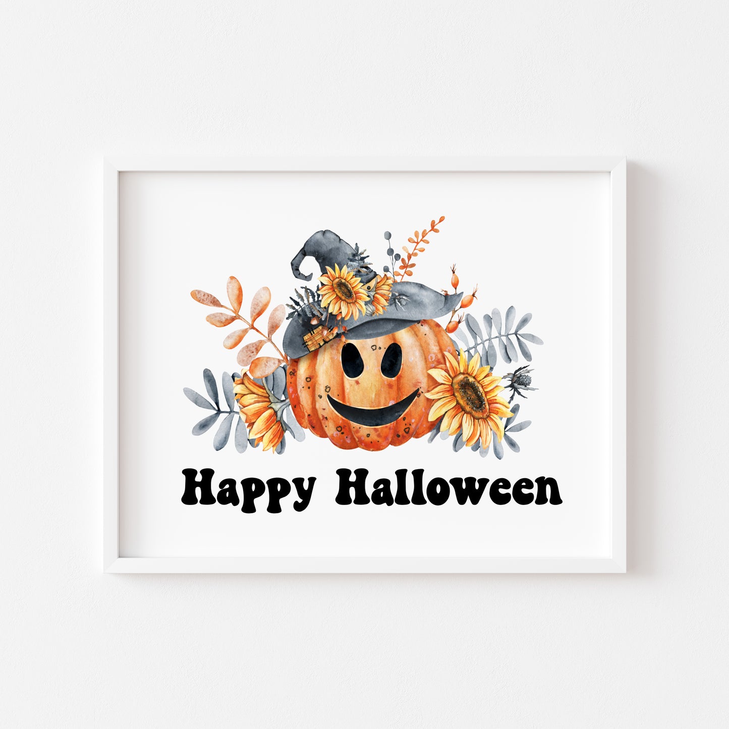 Happy halloween orange & black pumpkins fun seasonal landscape unframed wall art poster print