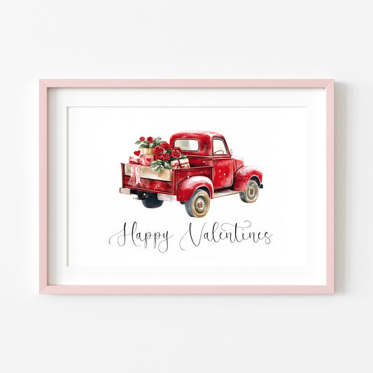 Valentines day print red roses truck landscape unframed wall art