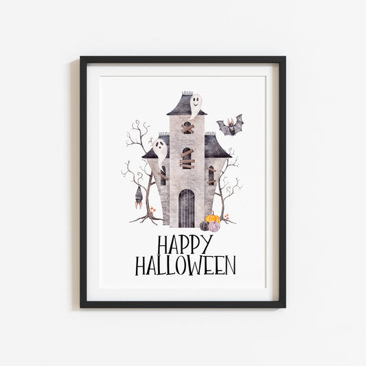 Happy halloween haunted house ghosts bats spooky house halloween unframed wall art poster print