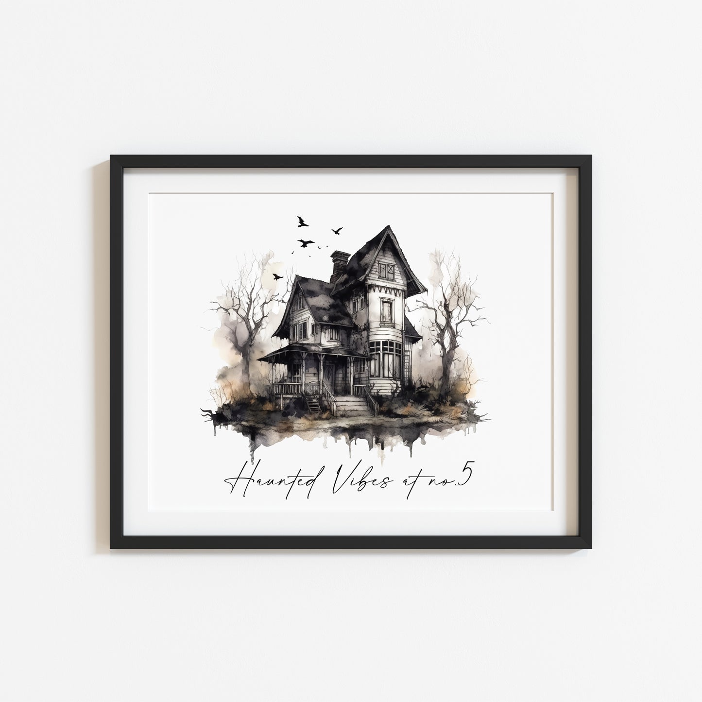 Haunted Vibes at No.5 personalised with your house number landscape watercolour illustration unframed wall art poster print