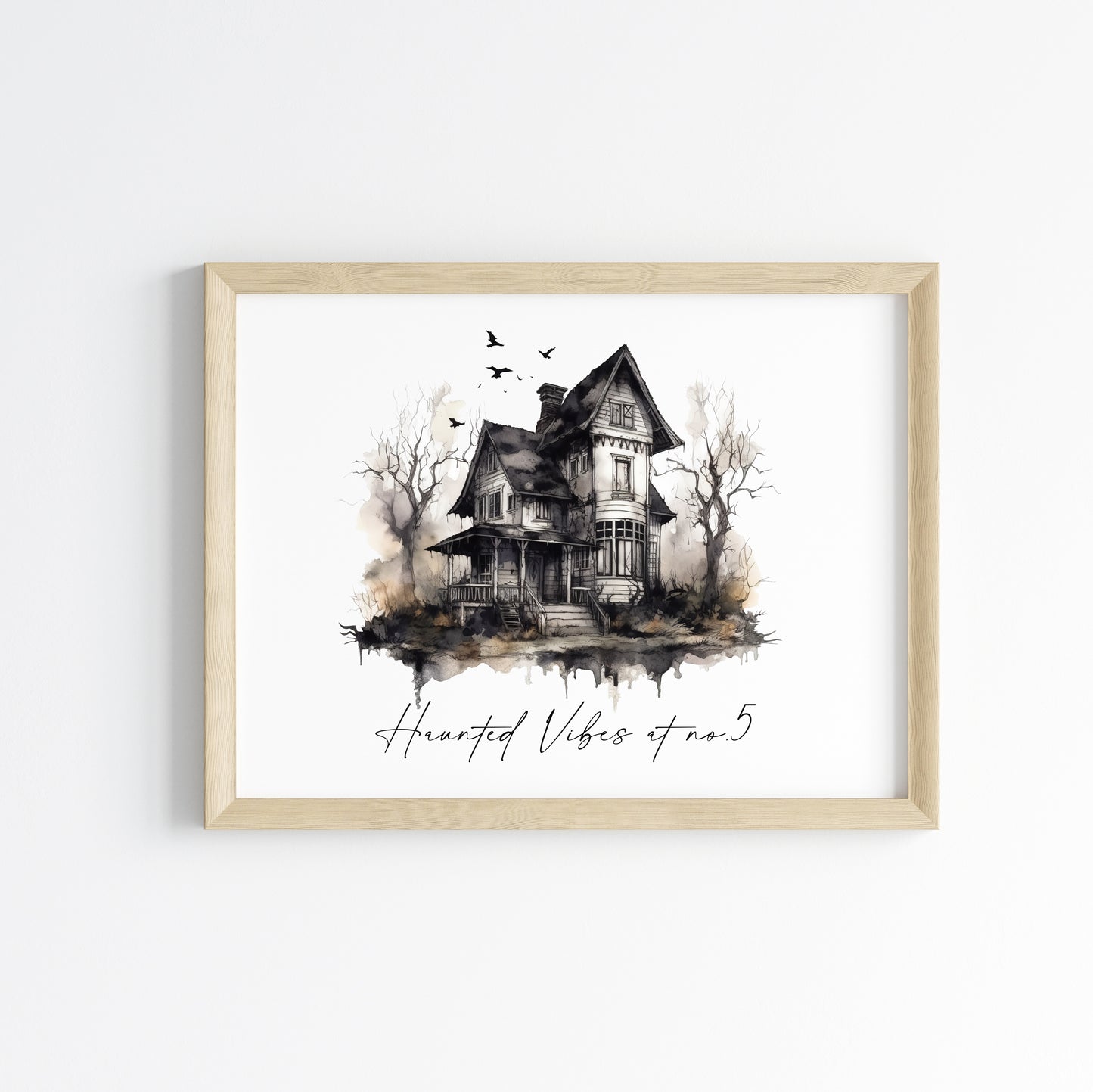 Haunted Vibes at No.5 personalised with your house number landscape watercolour illustration unframed wall art poster print