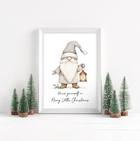 Have yourself a Merry little Christmas neutral beige gonk gnome xmas seasonal cute unframed wall art poster print