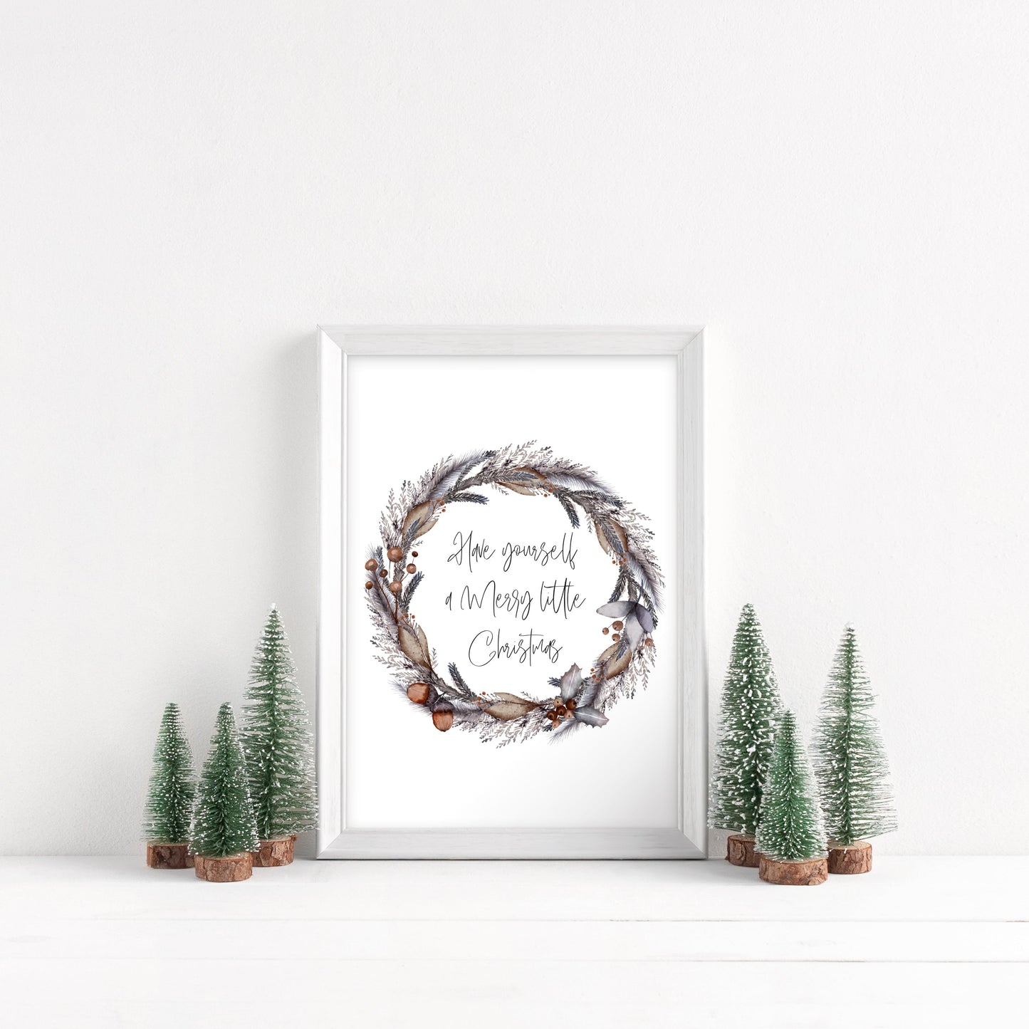 Have yourself a merry little Christmas foliage acorn wreath seasonal unframed wall art poster print