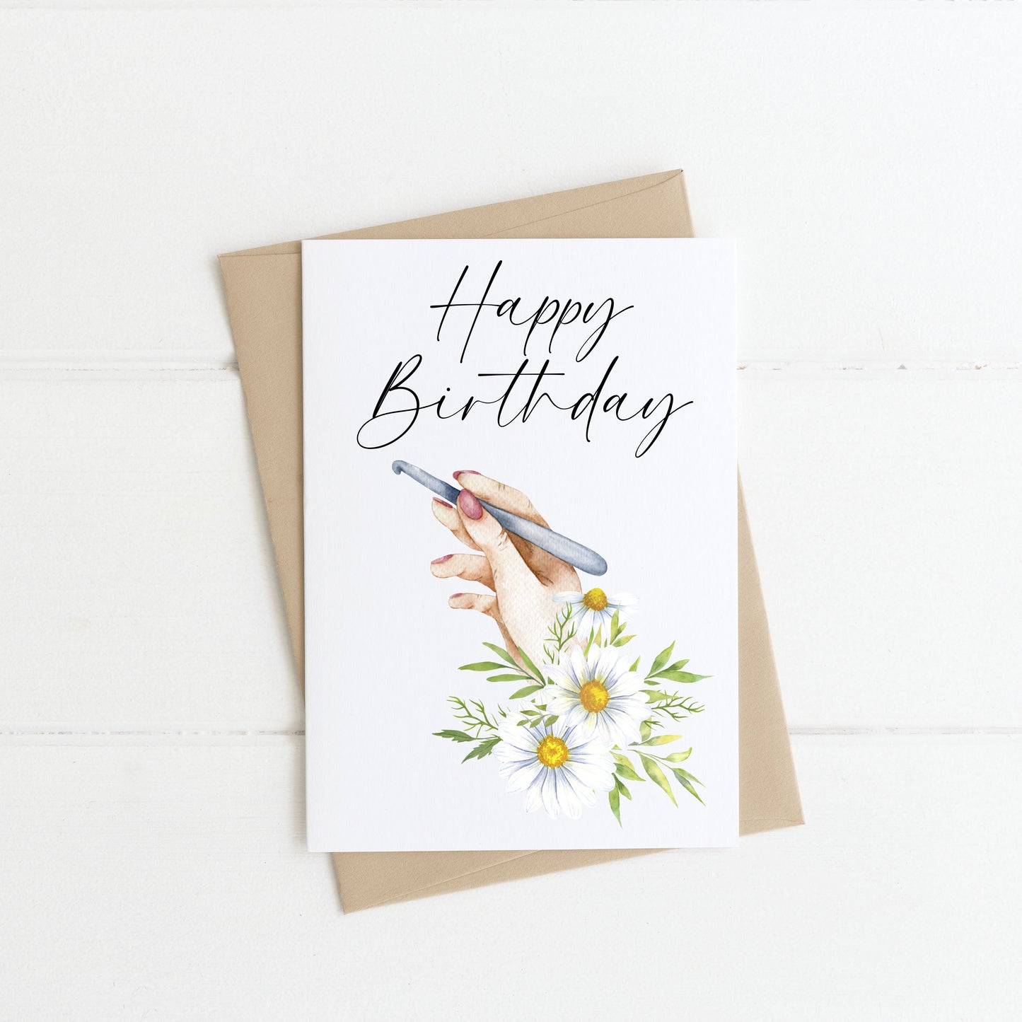 Crochet Knit Lover Birthday Card Watercolour daisy Floral card with envelope