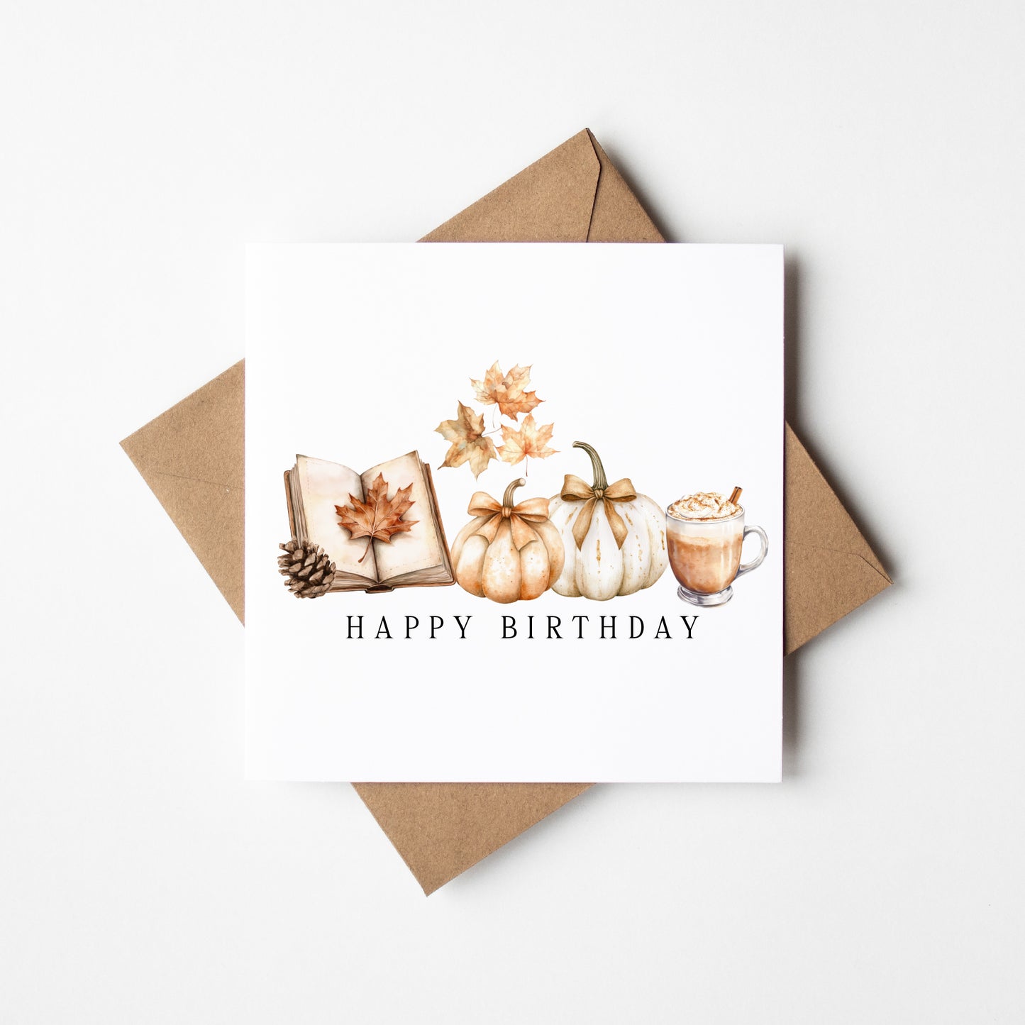 Birthday card, Cosy Autumn fall pumpkin books comfy October books treats seasonal fall birthday card unique birthday card with envelope