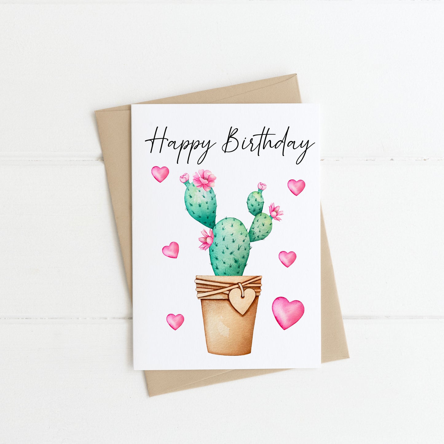 Pack of 4 Birthday cards Plant cactus succulent plant lover plant addict plant birthday pack of 4 cards with envelopes kraft brown/white