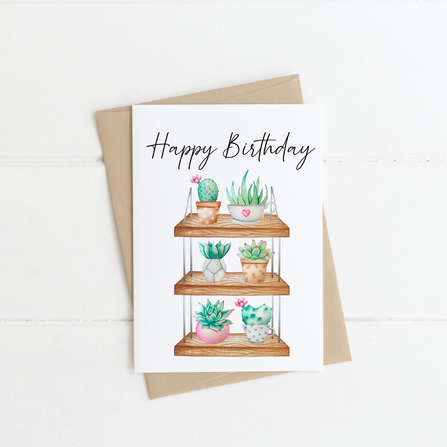 Pack of 4 Birthday cards Plant cactus succulent plant lover plant addict plant birthday pack of 4 cards with envelopes kraft brown/white